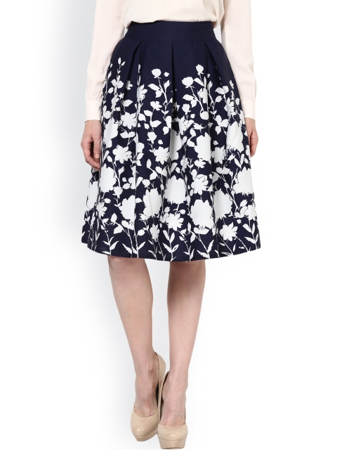 Navy Printed A-Line Skirt