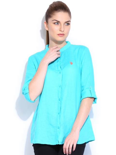

U.S. Polo Assn. Women Blue Linen Shirt