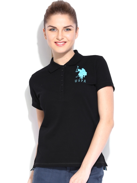 

U.S. Polo Assn. Women Black Solid Polo T-shirt