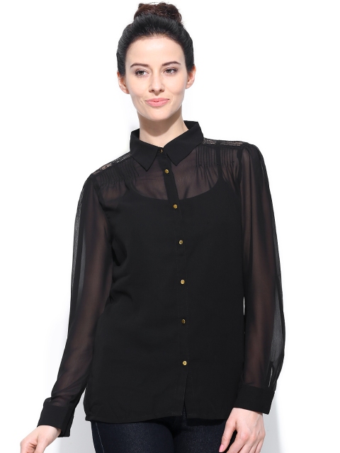 

Park Avenue Woman Black Sheer Casual Shirt