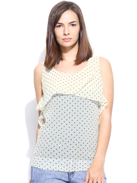 

Park Avenue Woman Cream-Coloured & Black Polka Dot Printed Top