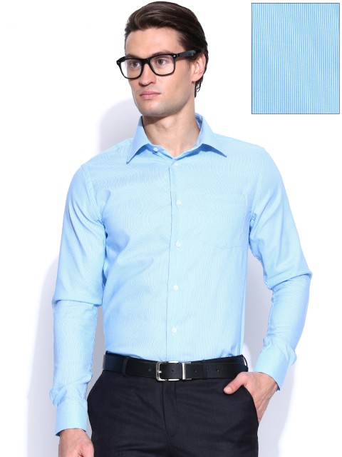 

Blackberrys Men Blue Pinstriped Trim Fit Formal Shirt