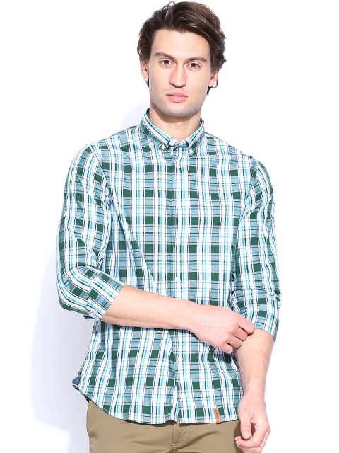 

Blackberrys Men Green & White Checked Trim Fit Casual Shirt