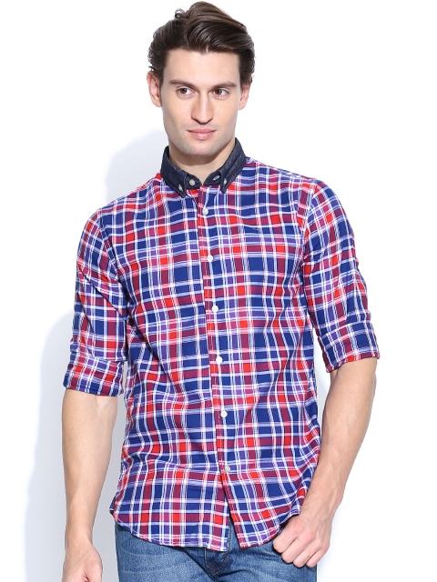 

Blackberrys Men Blue & Red Checked Trim Fit Casual Shirt