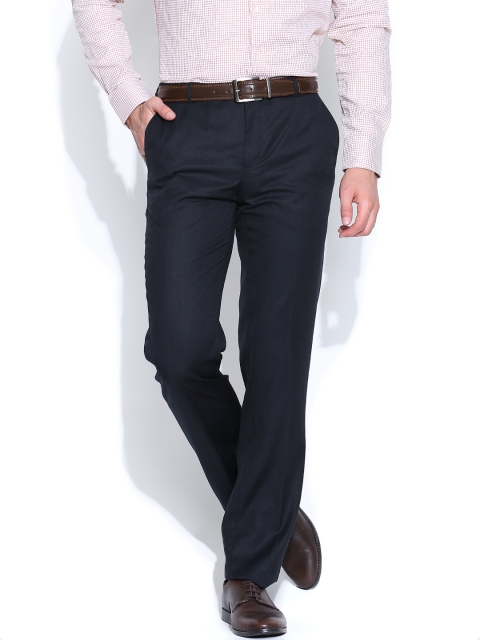 

Blackberrys Men Navy Sharp Fit Formal Trousers, Navy blue