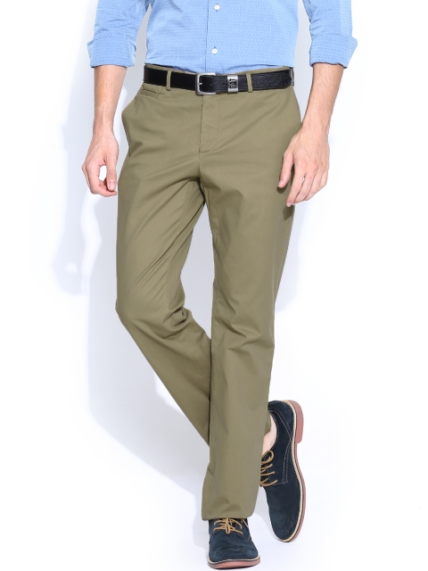 

Blackberrys Men Olive Green Sharp Fit Semiformal Trousers