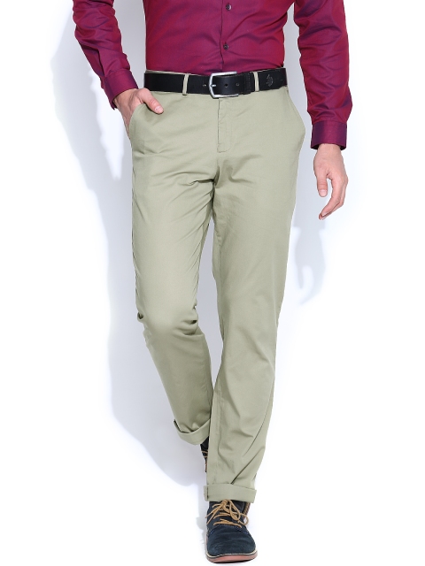 

Blackberrys Men Olive Green Sharp Fit Smart Casual Trousers
