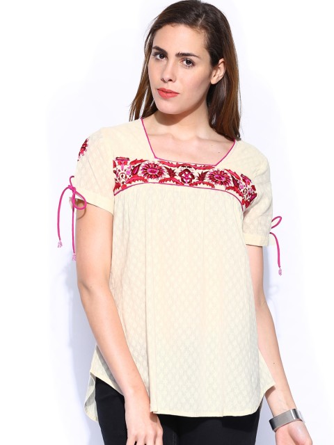 

IMARA Women Off-White Embroidered Top