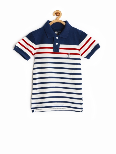 

Flying Machine Boys White Navy Striped Polo Pure Cotton T-shirt