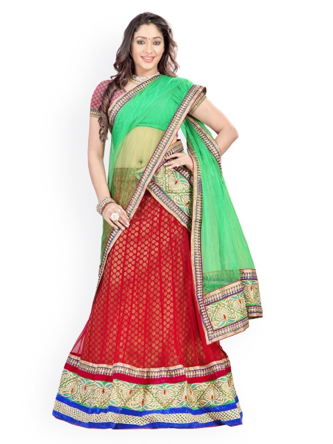 

Florence Red & Pink Semi-Stitched Brasso Net Lehenga Choli with Dupatta