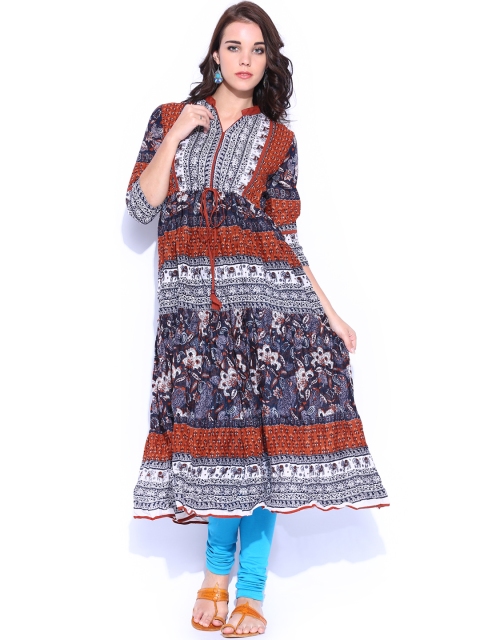 

Vishudh Women Navy & Brown Printed Anarkali Kurta, Navy blue