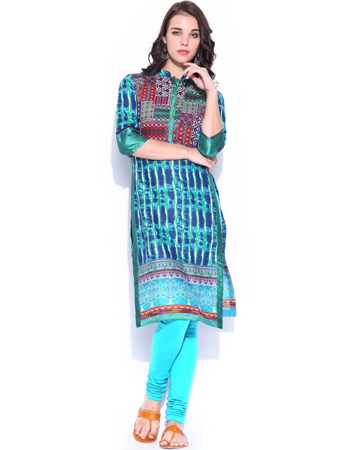 

Vishudh Women Blue & Green Printed Kurta