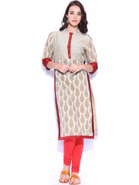 

Vishudh Women Beige Printed Kurta