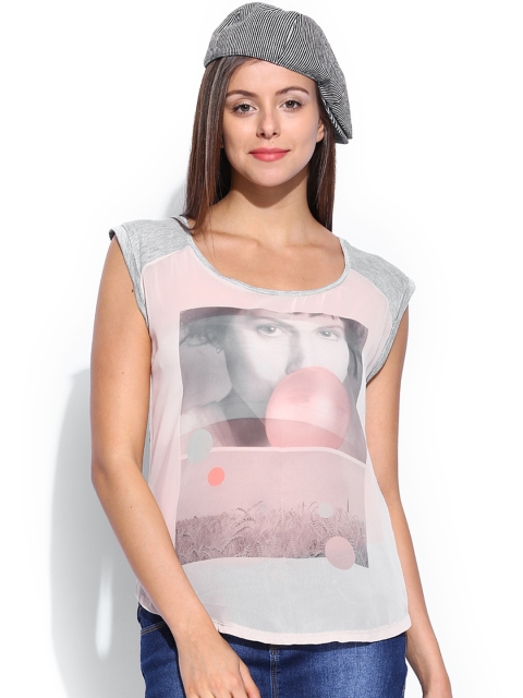 

ONLY Women Pink & Grey Printed Top