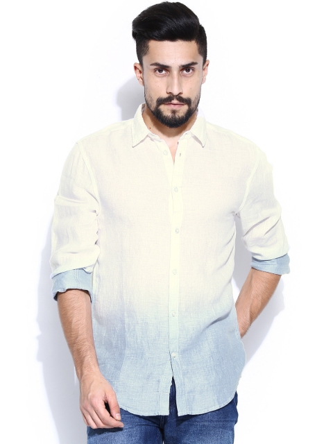 

Jack & Jones Men Off-White & Blue Ombre Slim Fit Linen Casual Shirt