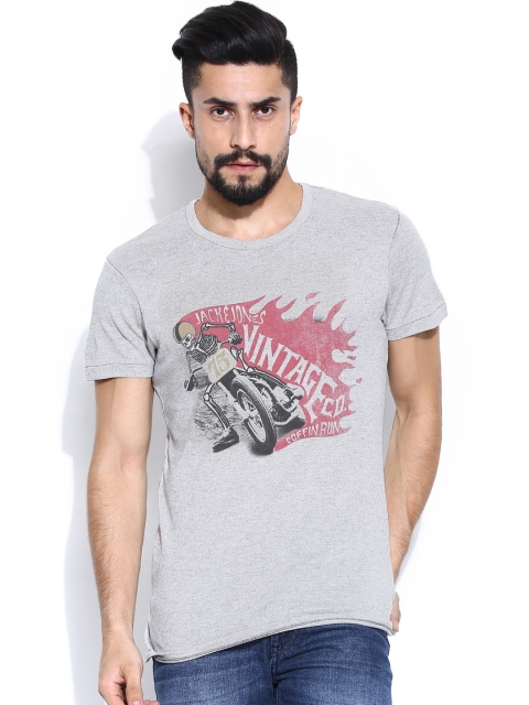 

Jack & Jones Men Grey Melange Printed T-shirt