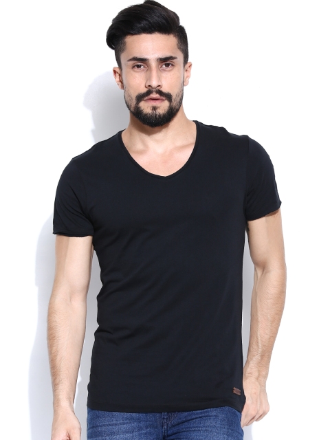 

Jack Jones Men Black Pure Cotton T-shirt