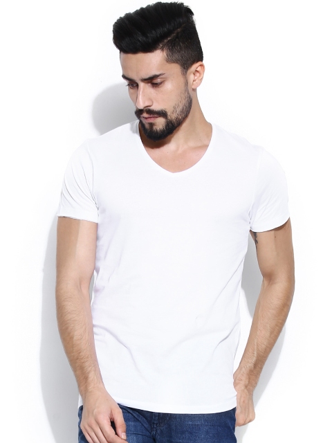 

Jack Jones Men White Pure Cotton T-shirt