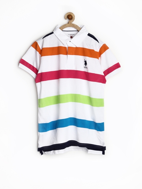 

U.S. Polo Assn. Kids Boys White Striped Polo T-shirt