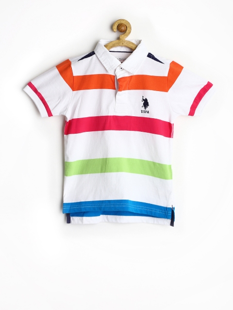 

U.S. Polo Assn. Kids Boys White Striped Polo Pure Cotton T-shirt