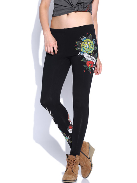 

Ed Hardy Black Printed Ankle-Length Leggings