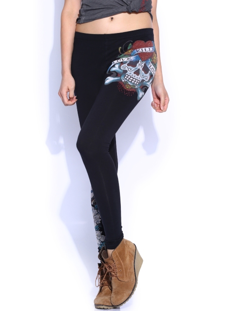 

Ed Hardy Black Printed Ankle-Length Leggings