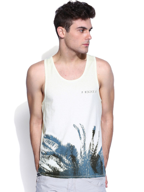 

883 Police Light Green Printed Sleeveless T-shirt