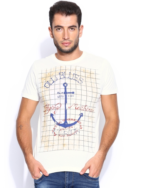 

Flying Machine Men White Printed T-shirt