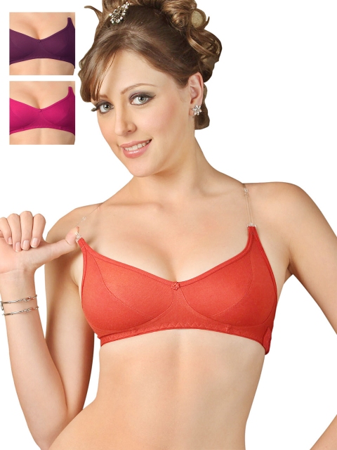 

Floret Pack of 3 Full-Coverage Bras, Red