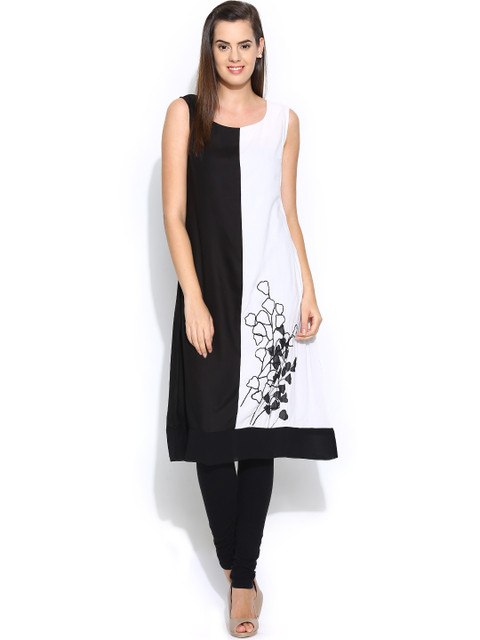 

W Women Black & White A-Line Kurta