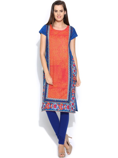 

W Women Blue & Orange Printed Kurta