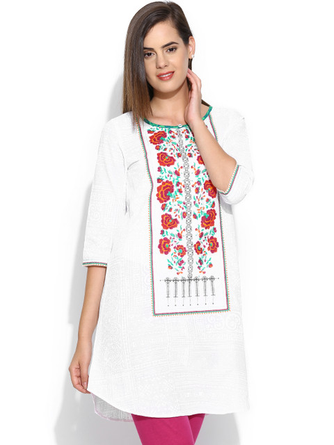 

W Women White Printed A-Line Kurta