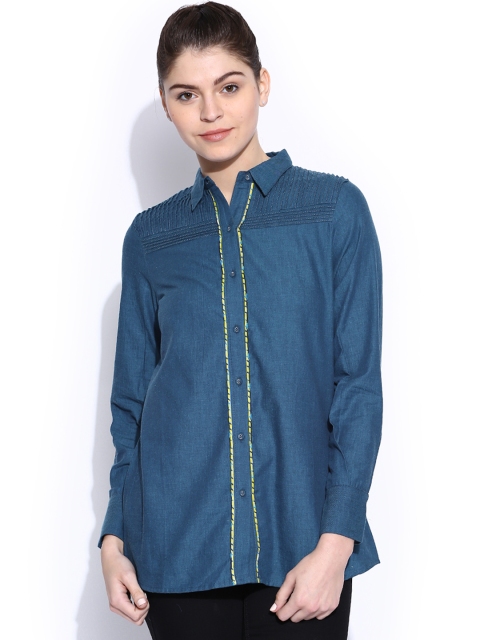 W Women Blue Printed Casual Shirt W Women Blue Printed Casual Shirt