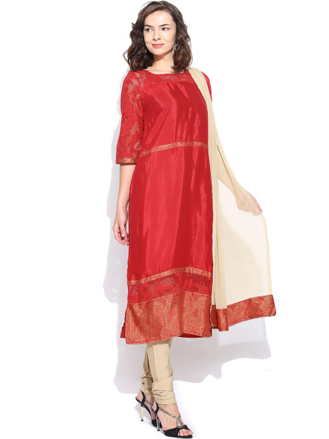 

Aurelia Women Red & Beige Churidar Kurta with Dupatta