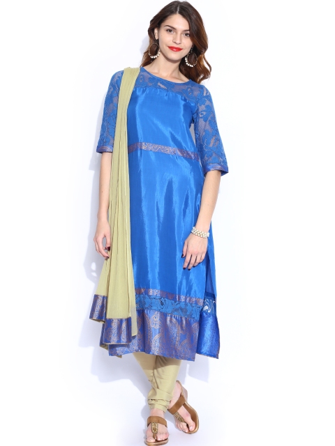 

Aurelia Women Blue & Beige Churidar Kurta with Dupatta