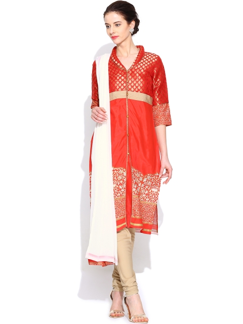 

Aurelia Women Red & Beige Churidar Kurta with Dupatta