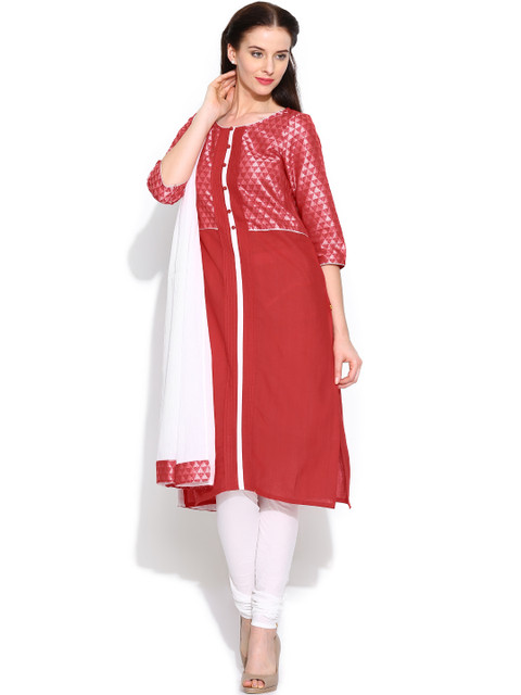 

Aurelia Women Red & White Churidar Kurta with Dupatta