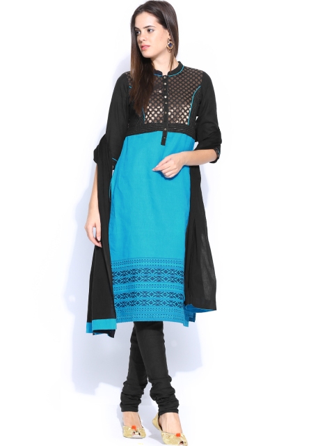 

Aurelia Women Blue & Black Churidar Kurta with Dupatta