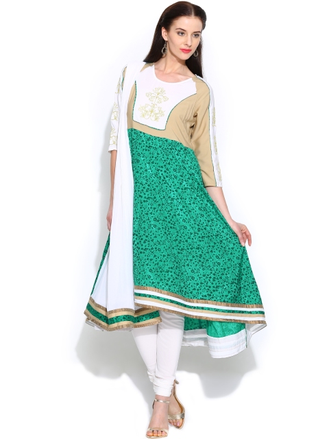 

Aurelia Women Green & Off-White Churidar Kurta with Dupatta