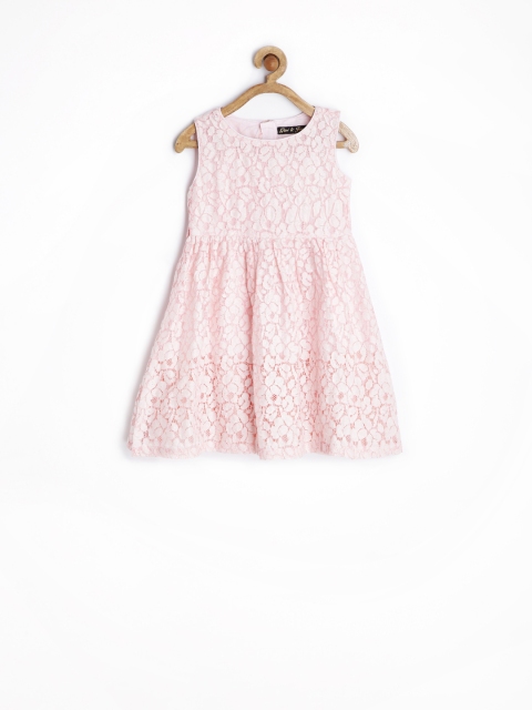 

Gini and Jony Girls Baby Pink Lace Embroidered Fit & Flare Dress