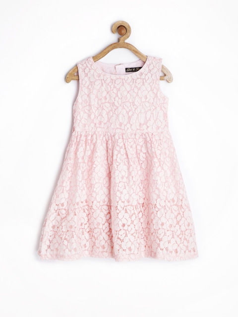 

Gini and Jony Girls Baby Pink Lace Embroidered Fit & Flare Dress