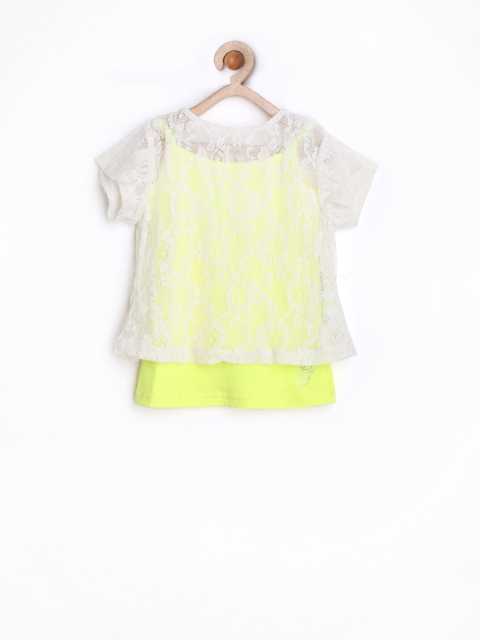 

GJ UNLTD Jeans by Gini and Jony Girls Off-White & Fluorescent Yellow Clothing Set