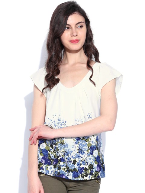 

ONLY Women Off-White & Blue Printed Top