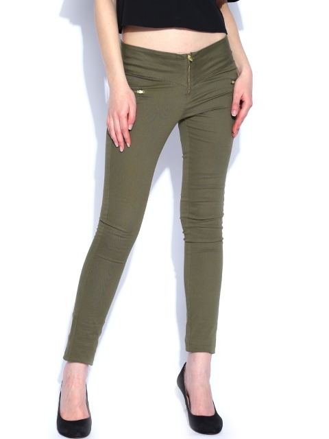 

ONLY Women Olive Green Ankle Length Trousers