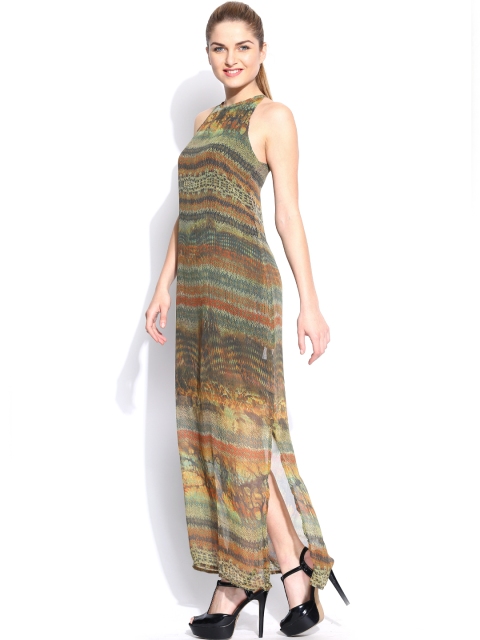 

Tokyo Talkies Brown & Green Printed Maxi Dress