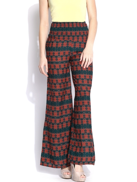 

Tokyo Talkies Women Green & Orange Printed Palazzo Trousers