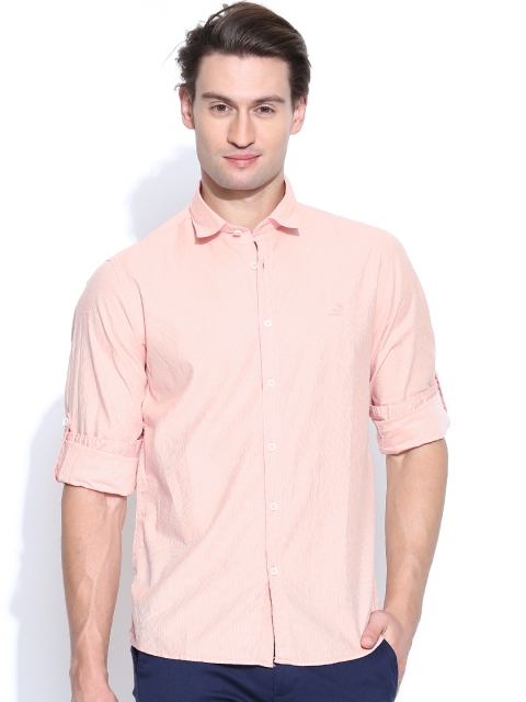 

Pepe Jeans Men Peach-Coloured Pinstriped Semi Fit Casual Shirt