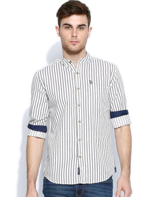 

U.S. Polo Assn. Denim Co. Off-White & Navy Striped Standard Fit Casual Shirt