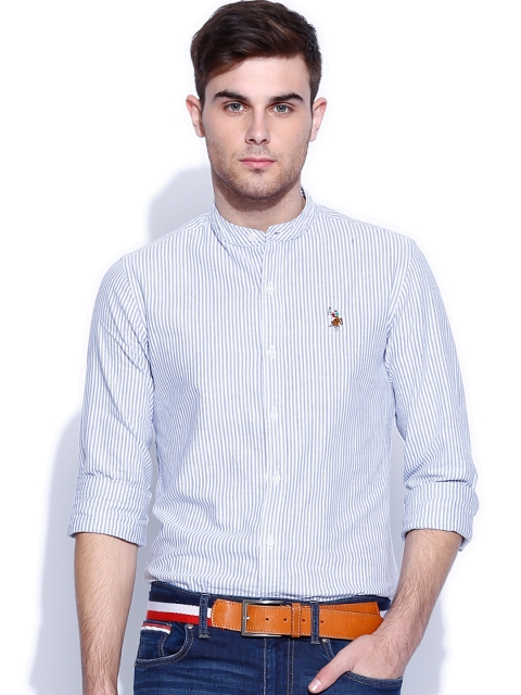 

U.S. Polo Assn. White & Blue Striped Standard Fit Casual Shirt