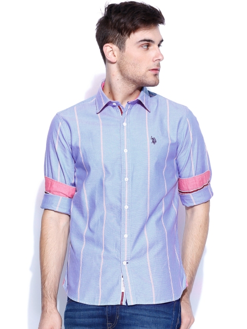 

U.S. Polo Assn. Blue Striped Tailored Fit Casual Shirt